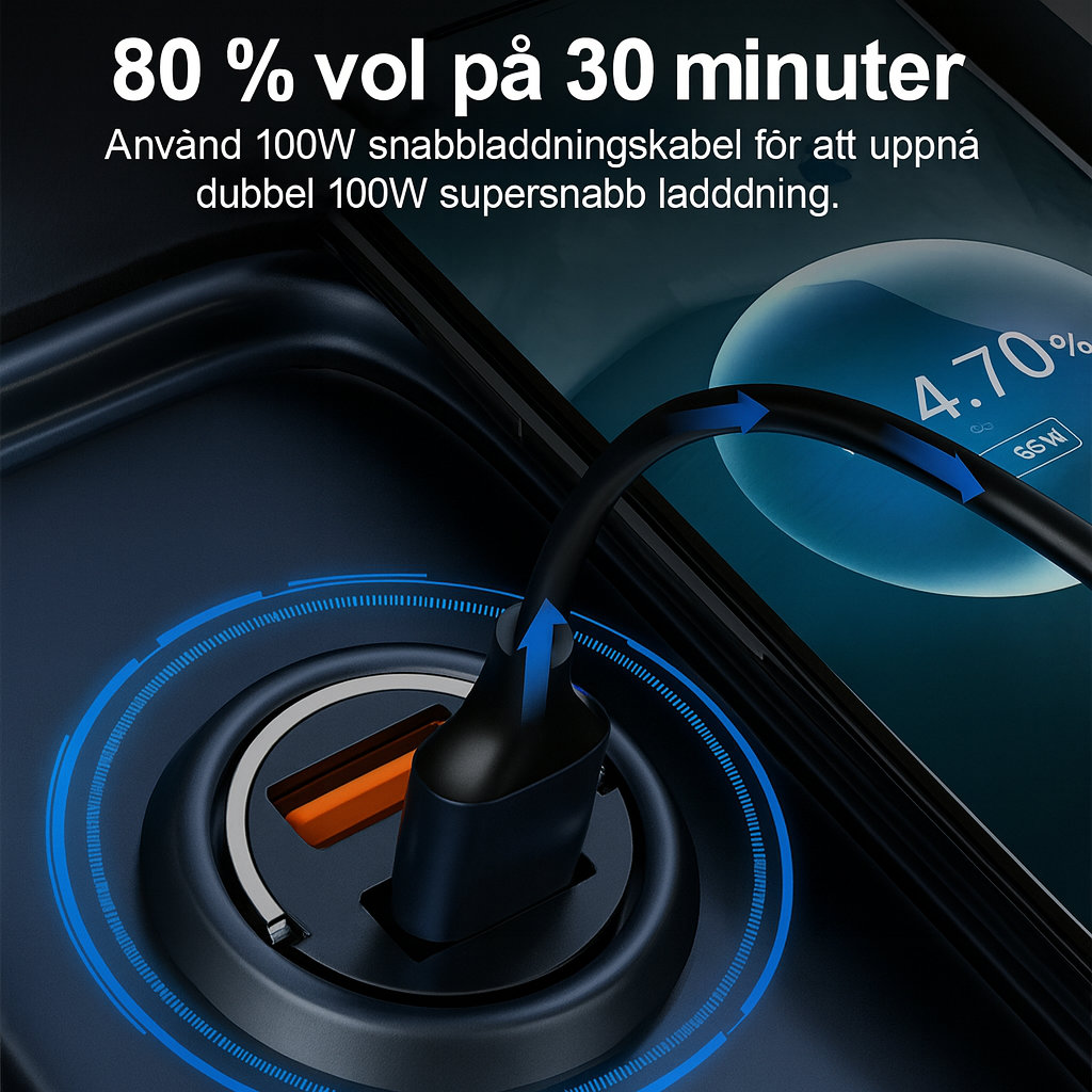 Kompakt snabbladdare med 2 portar för resor