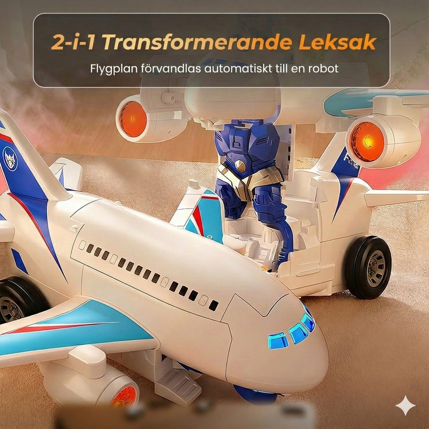 2-i-1 elektrisk transformerande flygplansrobotleksak