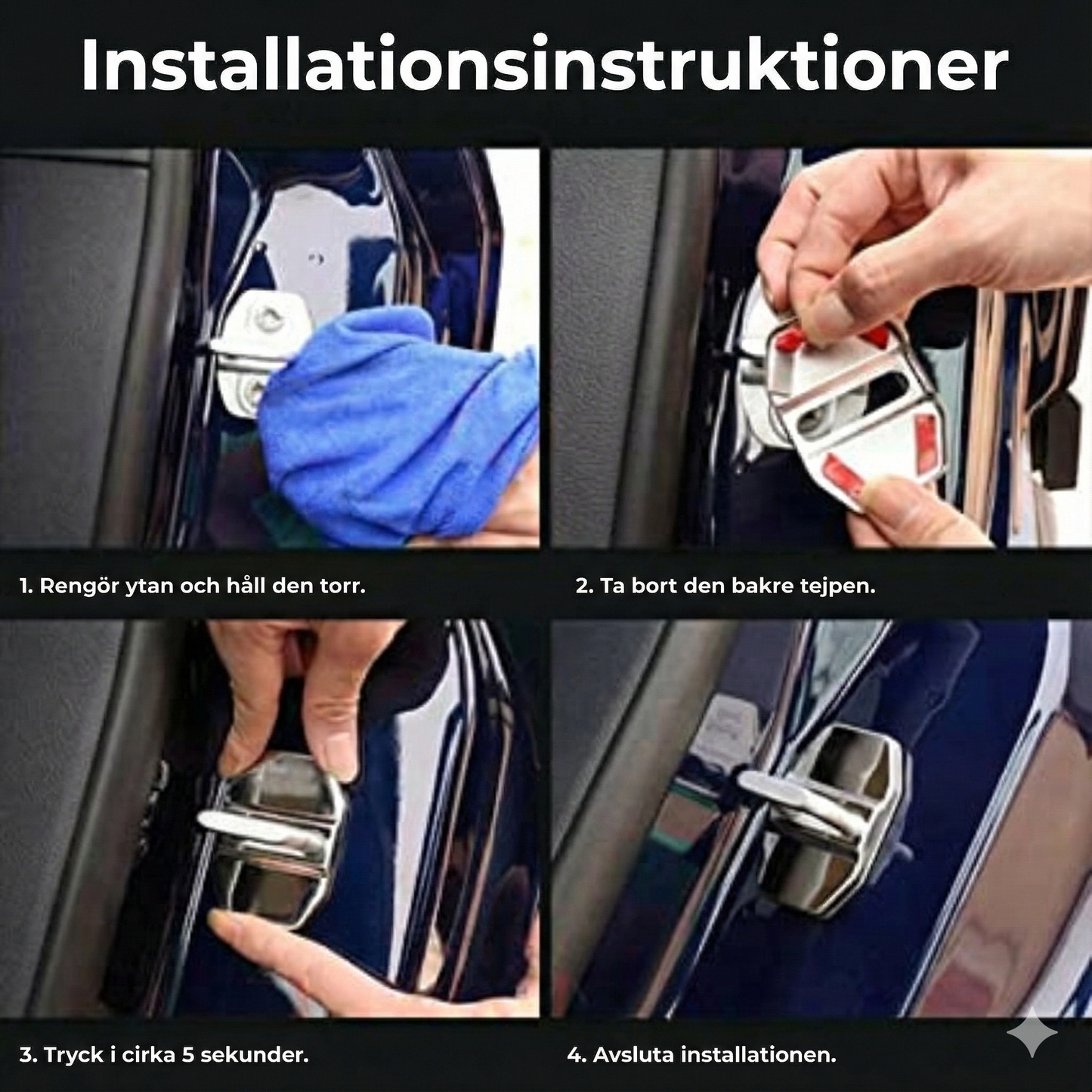 Skyddsskydd i metall till bildörrslås (4 st)