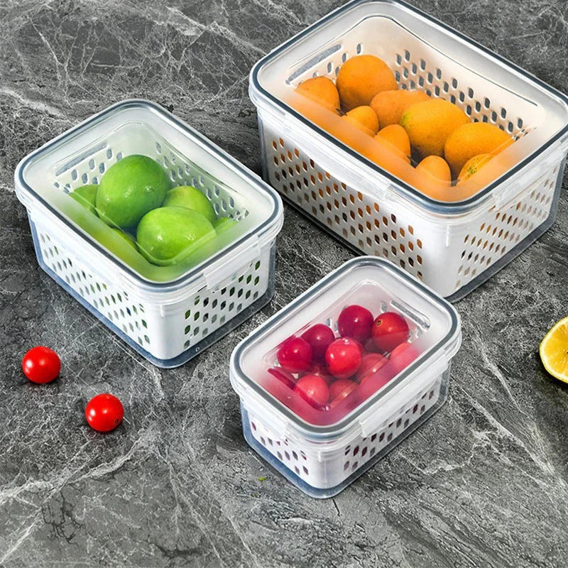 Frukt- och grönsaksbox med avtagbart durkslag – skölj, förvara och håll fräscht