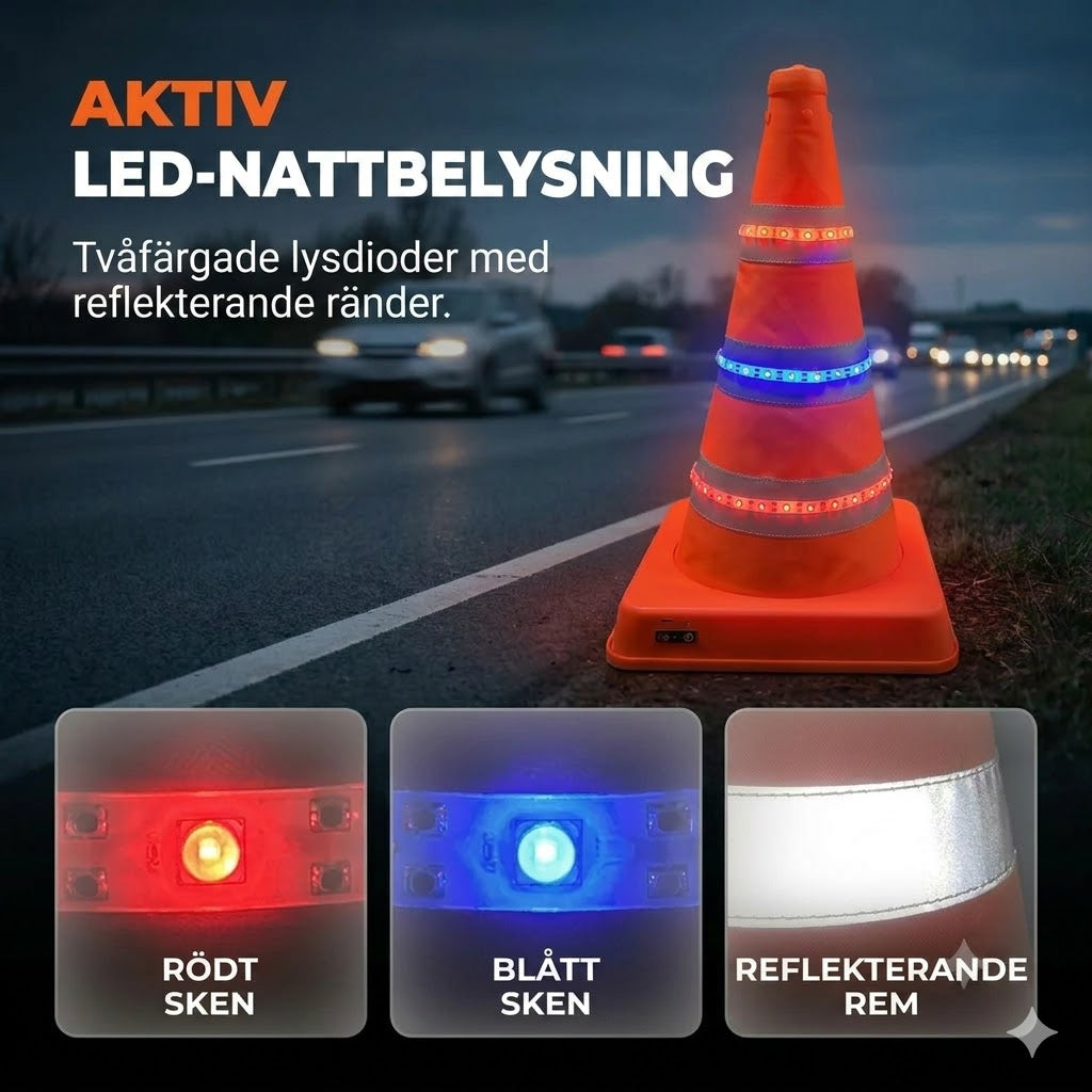 Hopfällbar reflekterande trafikkon tillverkad av högkvalitativt och vattentätt oxfordtyg