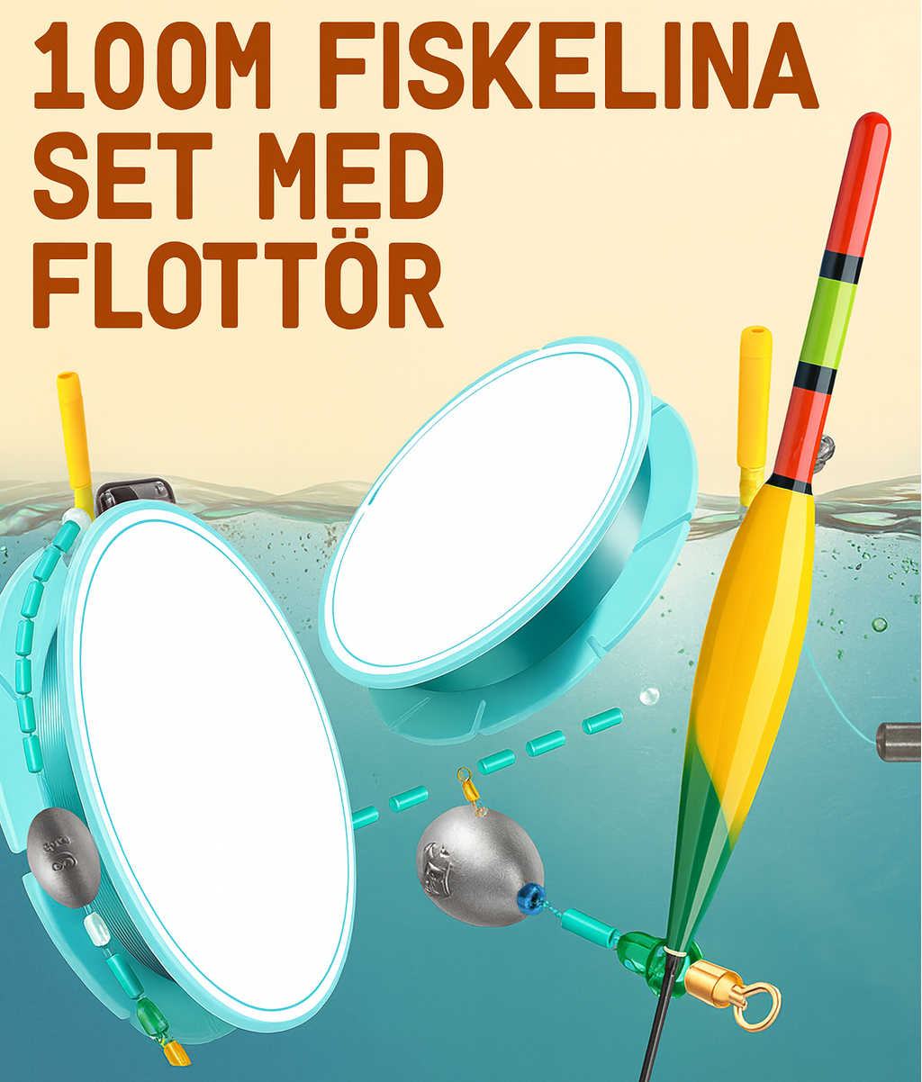 100M fiskelina med flöte