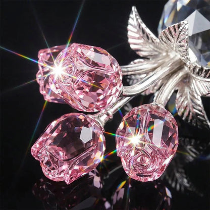 Kristall färgglad rosenblomma samlarfigur med vas