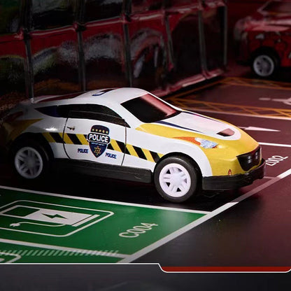 48 mini-pullbackbilar med inbyggt garage