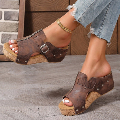 Dammode Peep Toe kilklackssandaler med platåsul