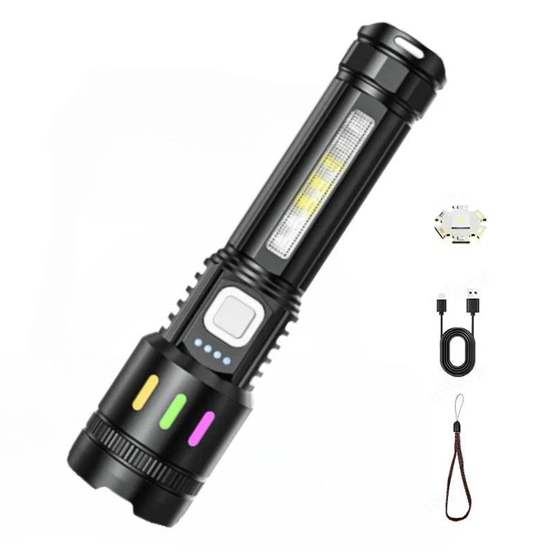 LED-ficklampa med digital display och zoom