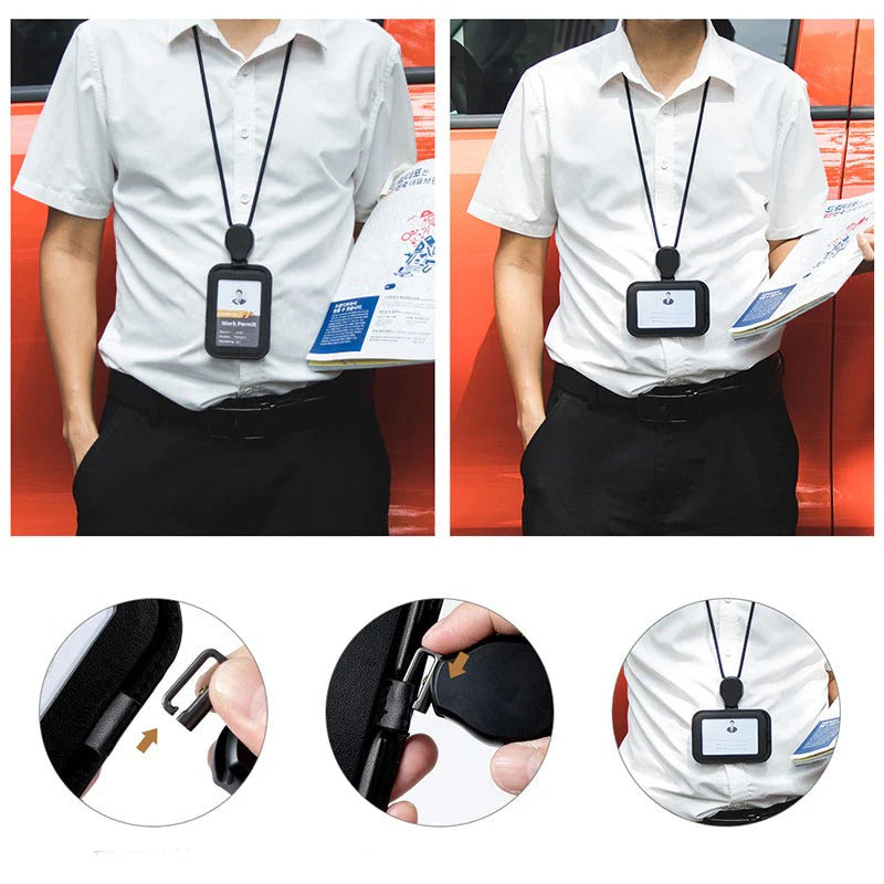 Utdragbar ID-korthållare med halsrem