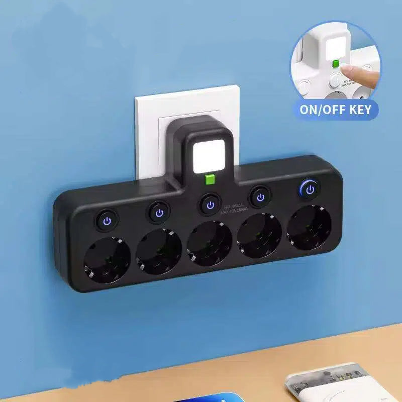 Platsbesparande grenuttag med lampa och USB-portar