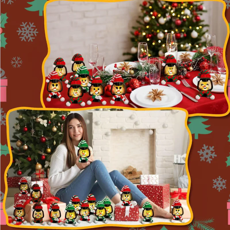 Mini snögubbelykta med mössor och halsdukar