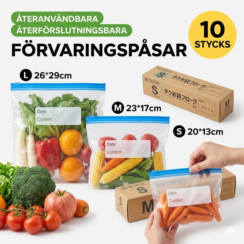Återanvändbara täta förvaringspåsar i aluminiumfolie (10-pack)