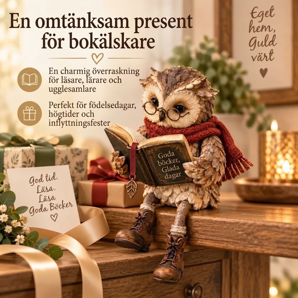 Läsande ugglefigur för heminredning