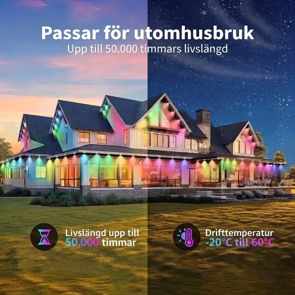 Smart RGB-ljusslinga för utomhusbruk med appstyrning
