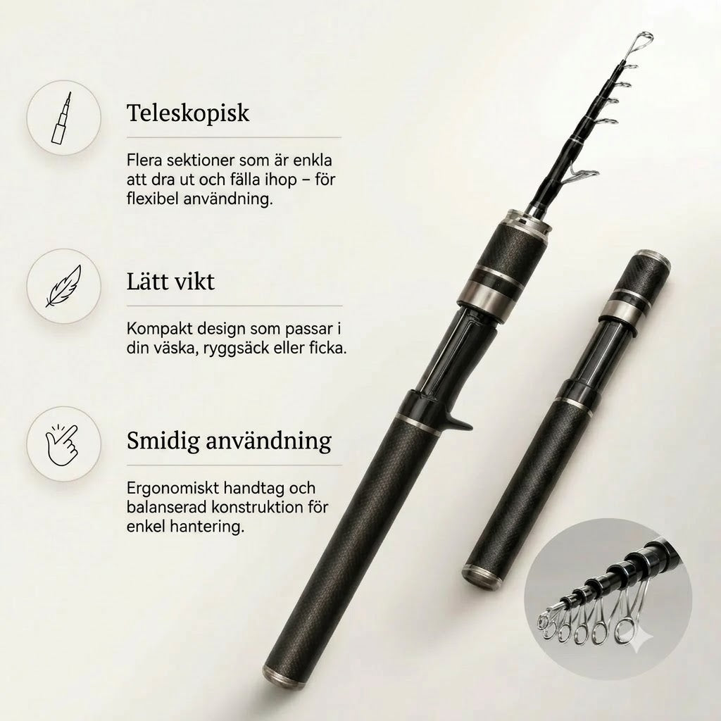Carbon PocketRod teleskopiskt fiskespö i kolfiber 180 cm
