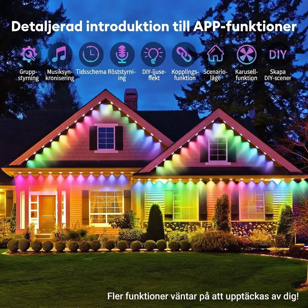 Smart RGB-ljusslinga för utomhusbruk med appstyrning