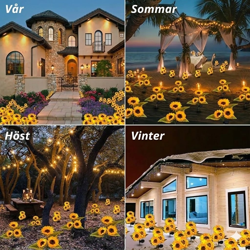 Vattentäta solenergilampor（3 Solroslampor）