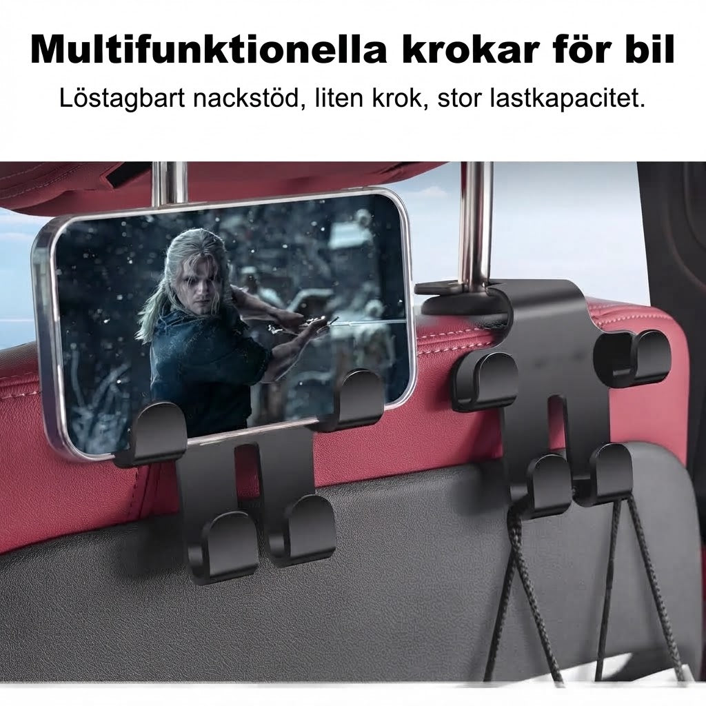 Krokar för bilens nackstöd till väskor 2-pack