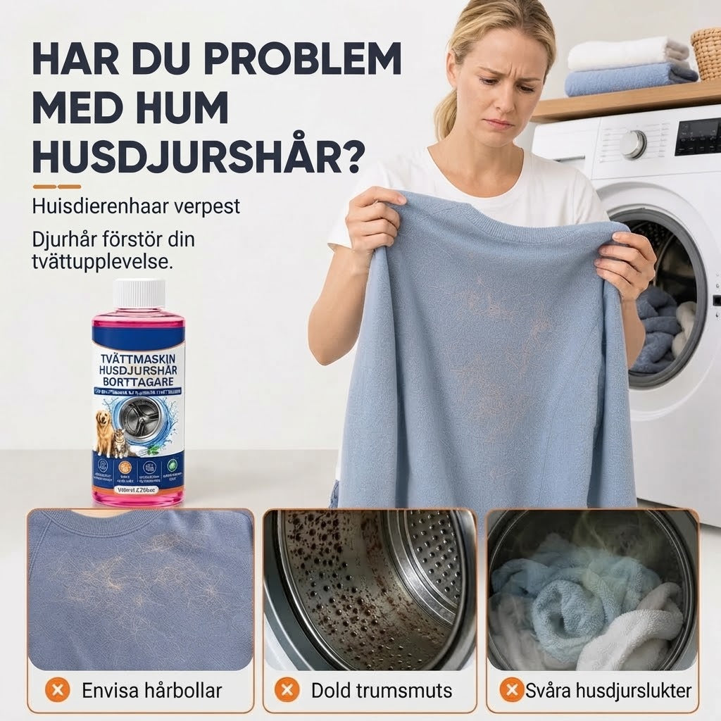 4 i 1 tvättmaskinsrengörare mot djurhår och dålig lukt
