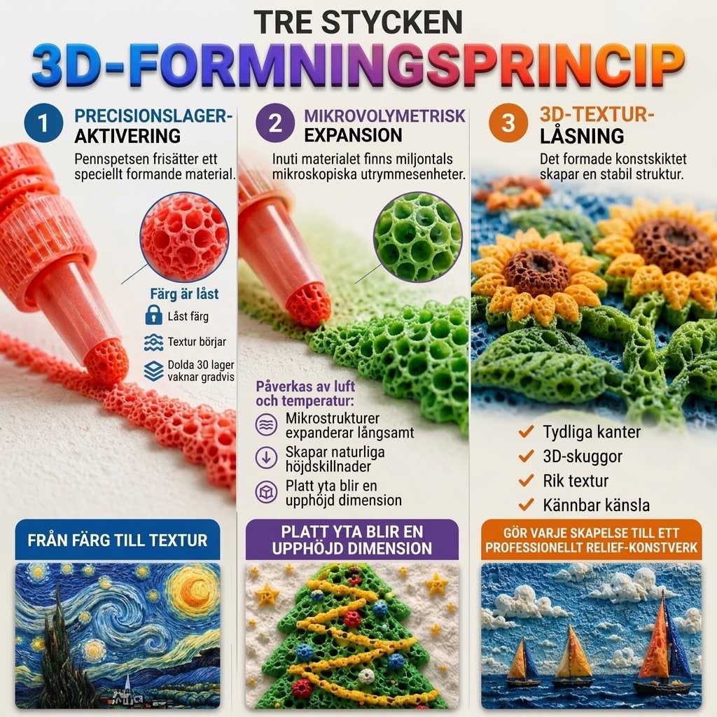 3D reliefkonstpennor med mikroskumstruktur