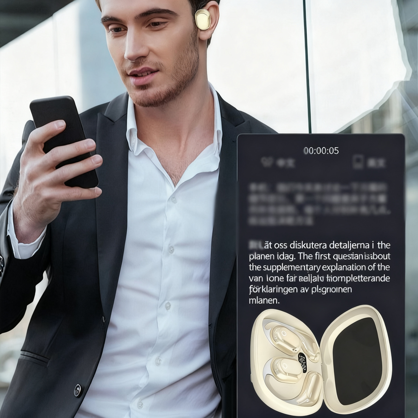 AI-språköversättare hörlurar (talar 75 språk i realtid)