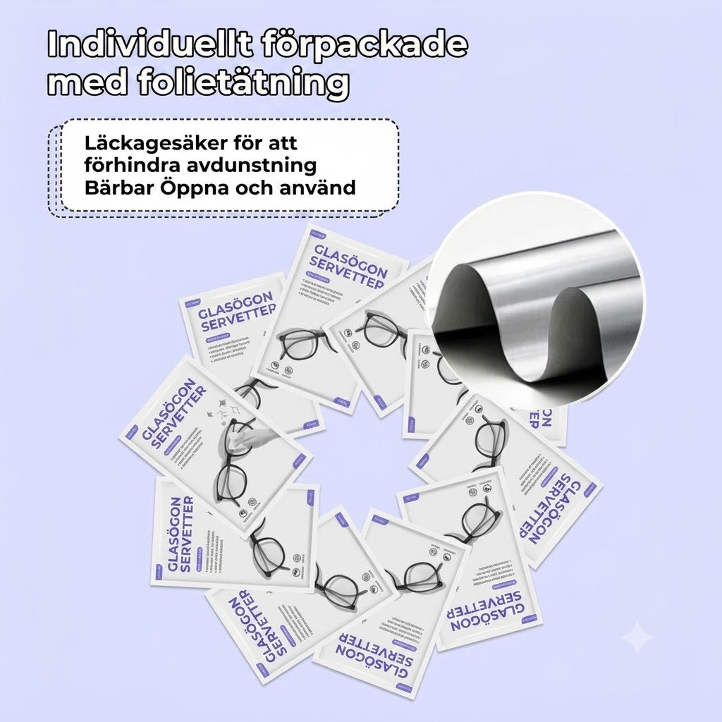 Imfria rengöringsdukar för glasögonlinser – 100 st