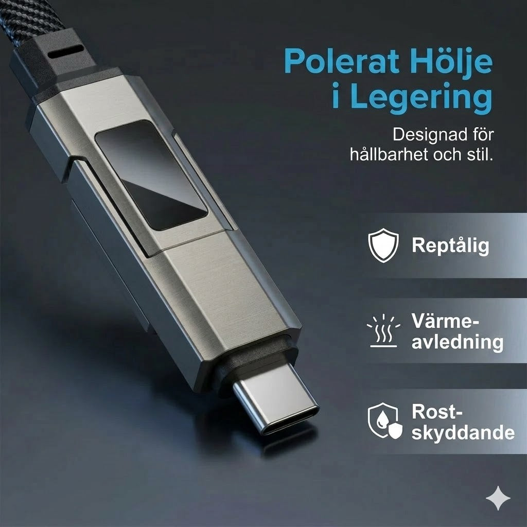 4-i-1 laddkabel med digital display och nyckelring