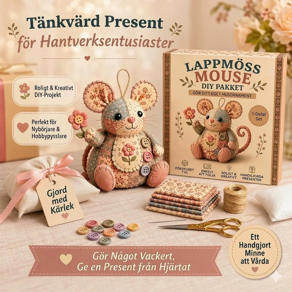 Komplett DIY-set för en patchworkmus - Inkluderar allt material
