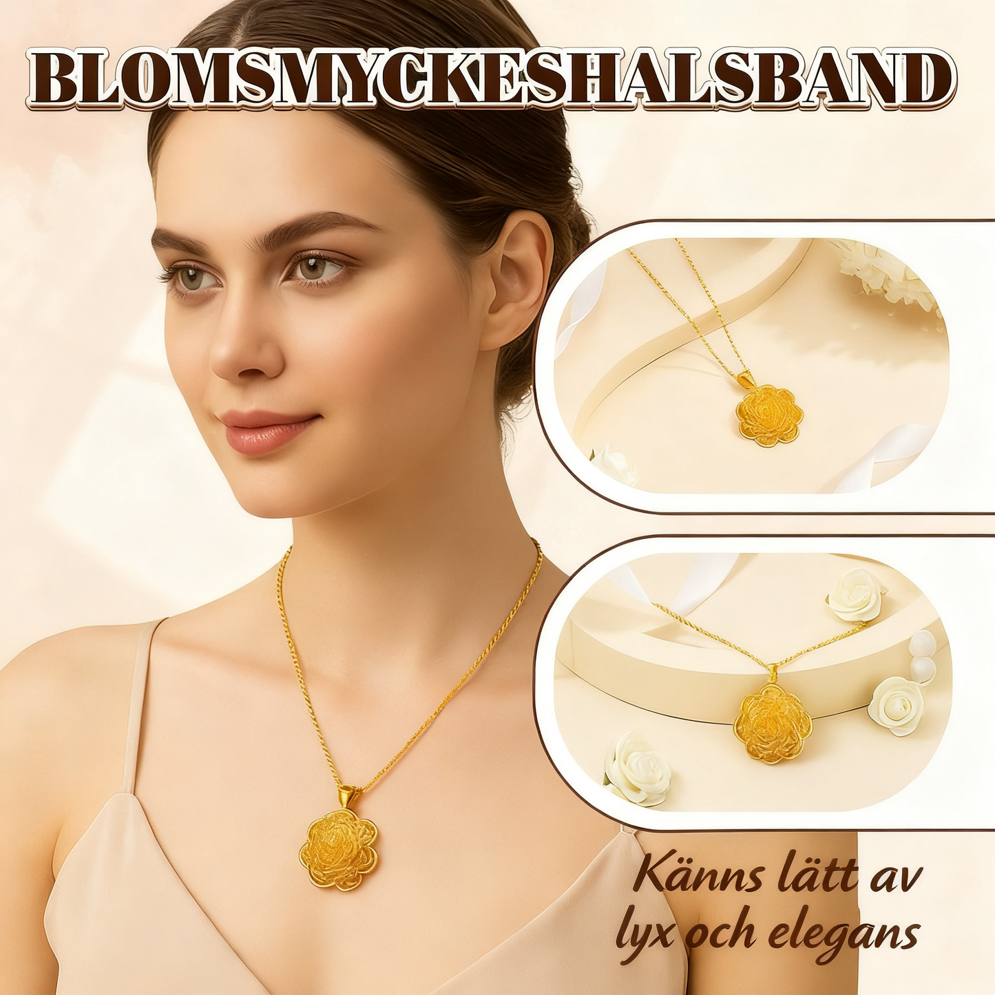 Elegant halsband med guldfärgad blomhänge