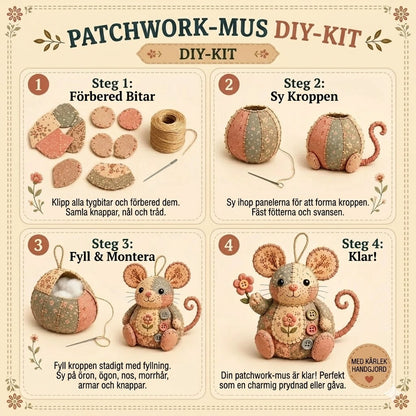 Komplett DIY-set för en patchworkmus - Inkluderar allt material