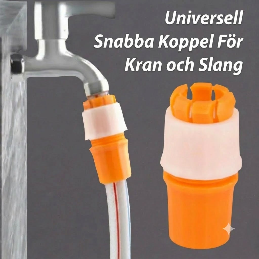 Universell läckagesäker snabbkoppling för trädgårdsslang och kran