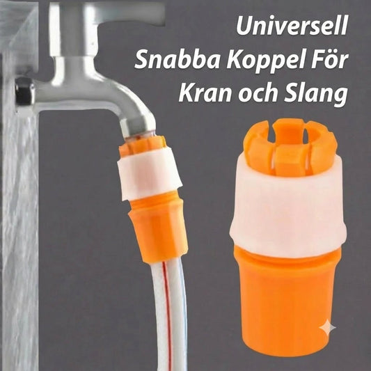 Universell läckagesäker snabbkoppling för trädgårdsslang och kran