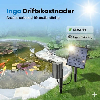 Solcellsdriven dammluftare – Ger kontinuerlig syresättning för fiskar och växter