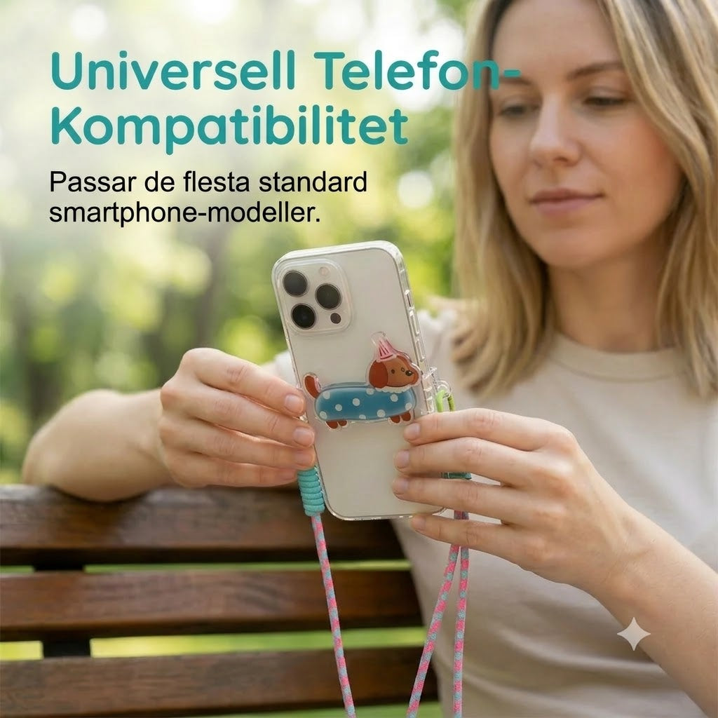 Mobiltelefonklämma med djurmotiv och handledsrem