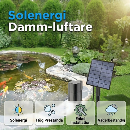 Solcellsdriven dammluftare – Ger kontinuerlig syresättning för fiskar och växter