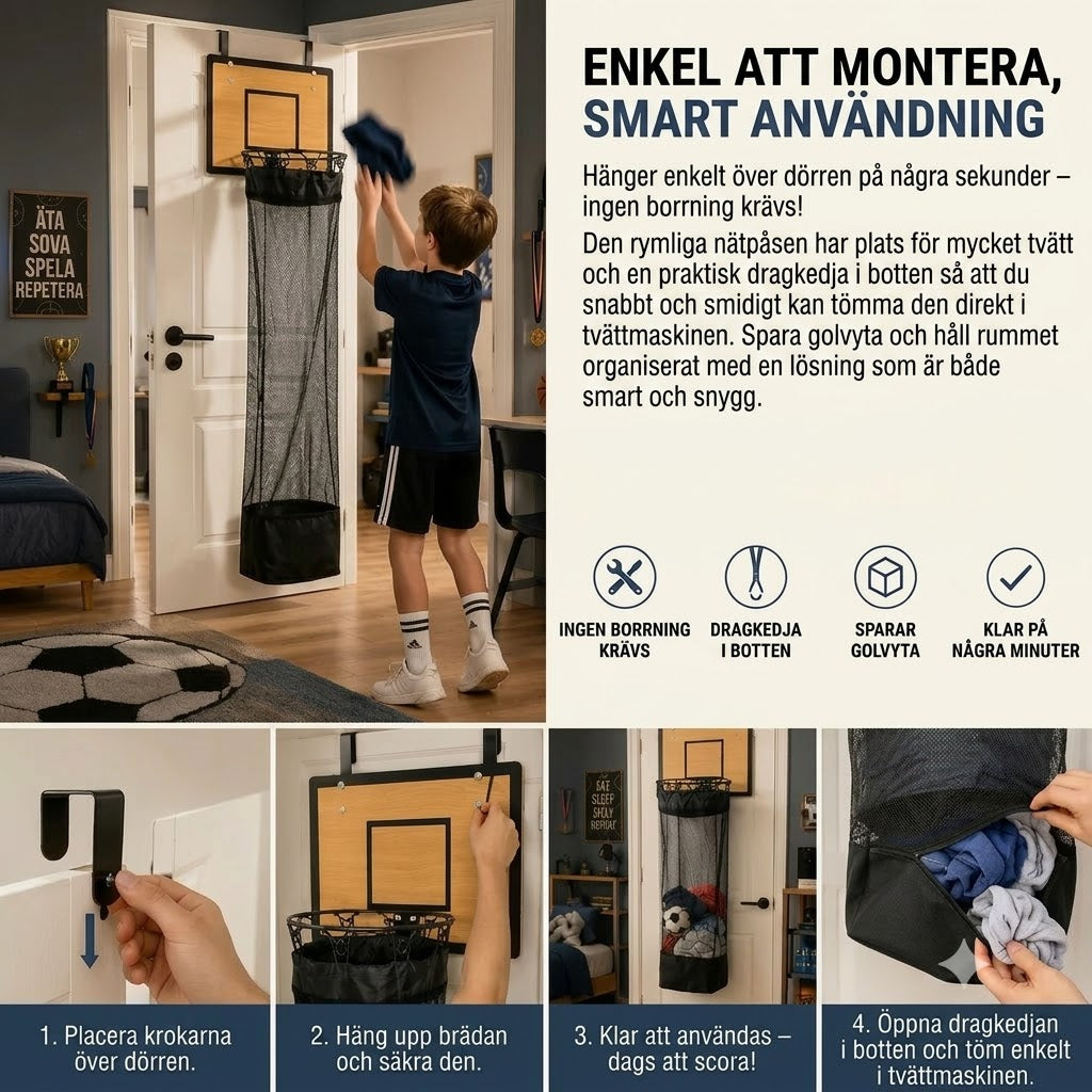Tvättkorg med basketkorg för dörr