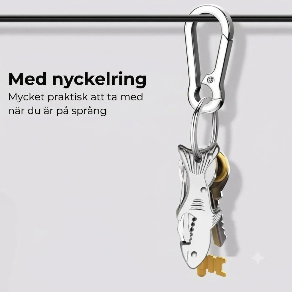 Hajformad 3-i-1 multiverktyg som nyckelring