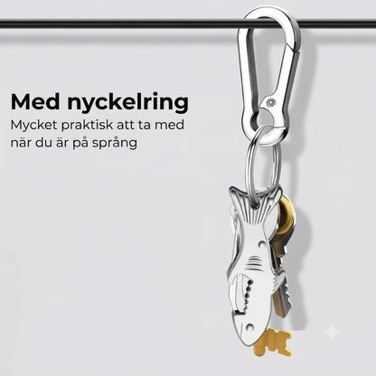 Hajformad 3-i-1 multiverktyg som nyckelring