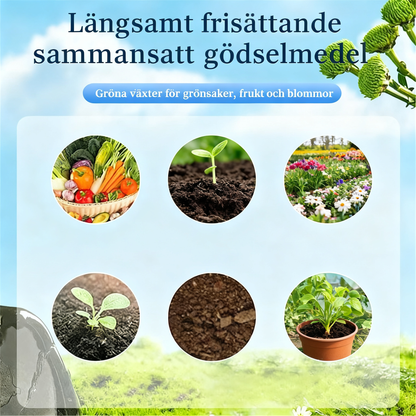 Långsamt frisättande gödselmedel i tablettform för växter