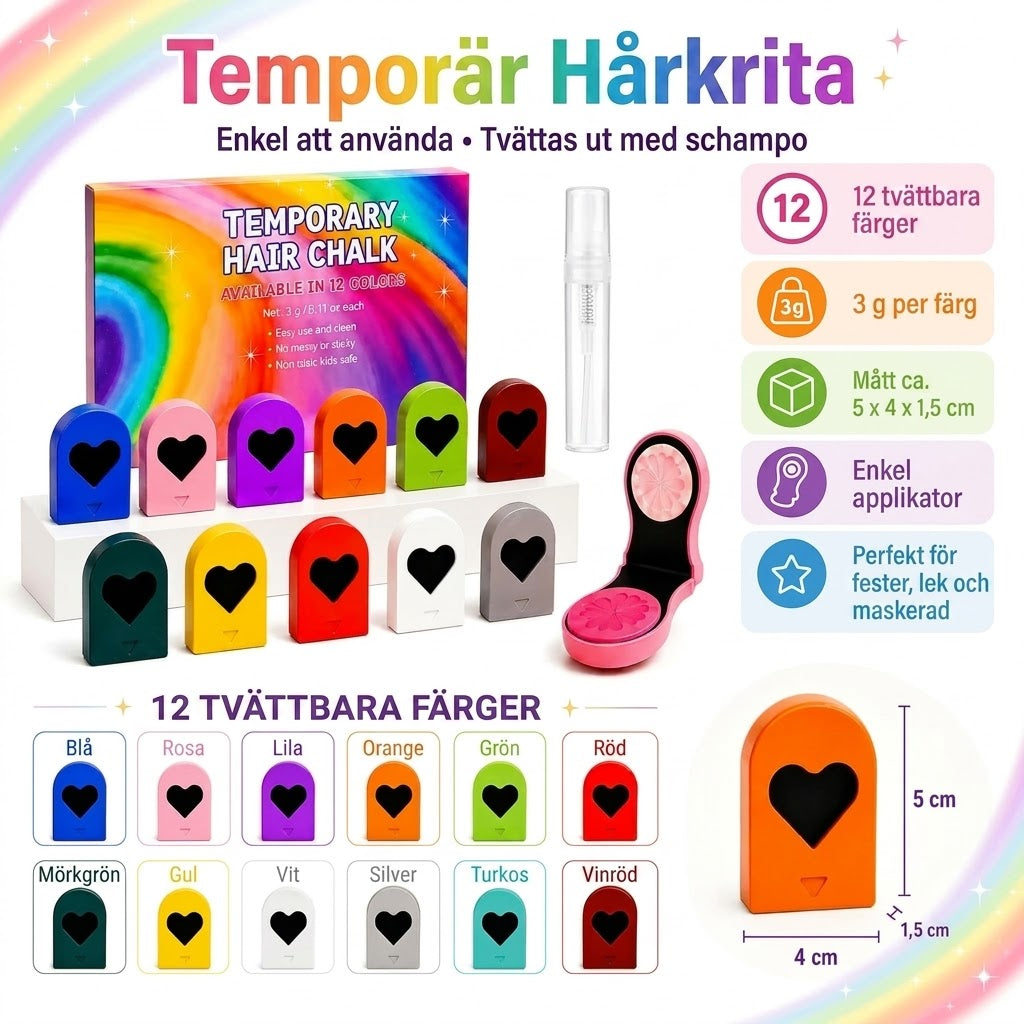 ColorPop urtvättbara hårkritor 12 färger