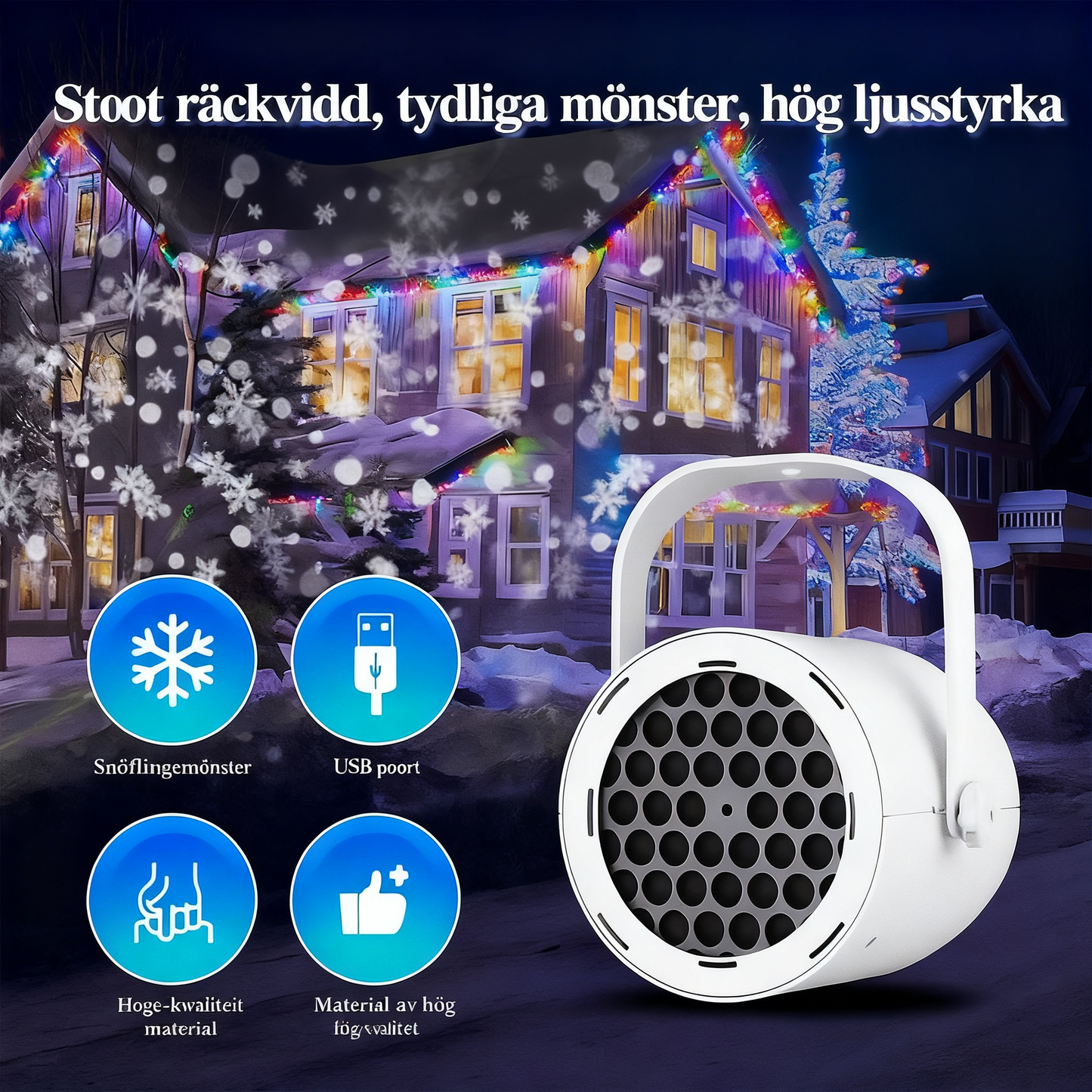 USB-julprojektorljus med 16 mönster