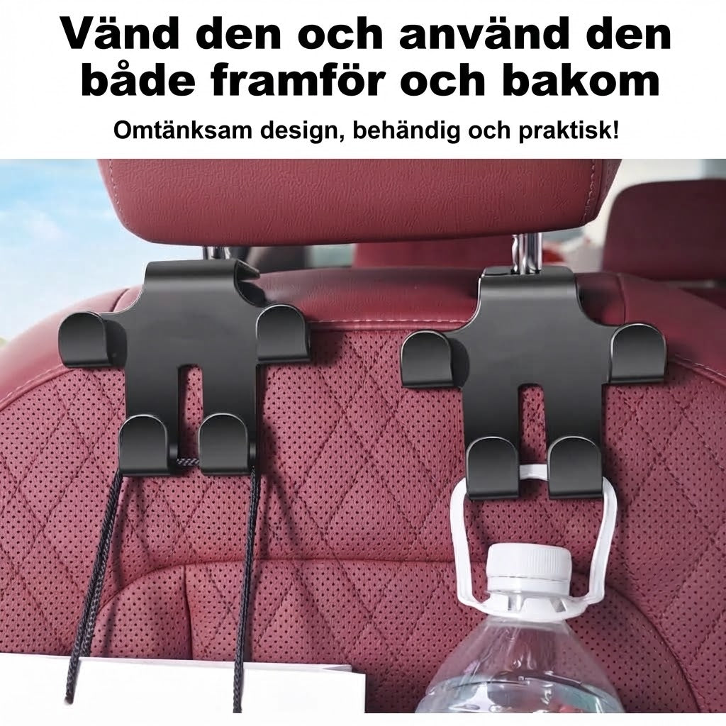 Krokar för bilens nackstöd till väskor 2-pack