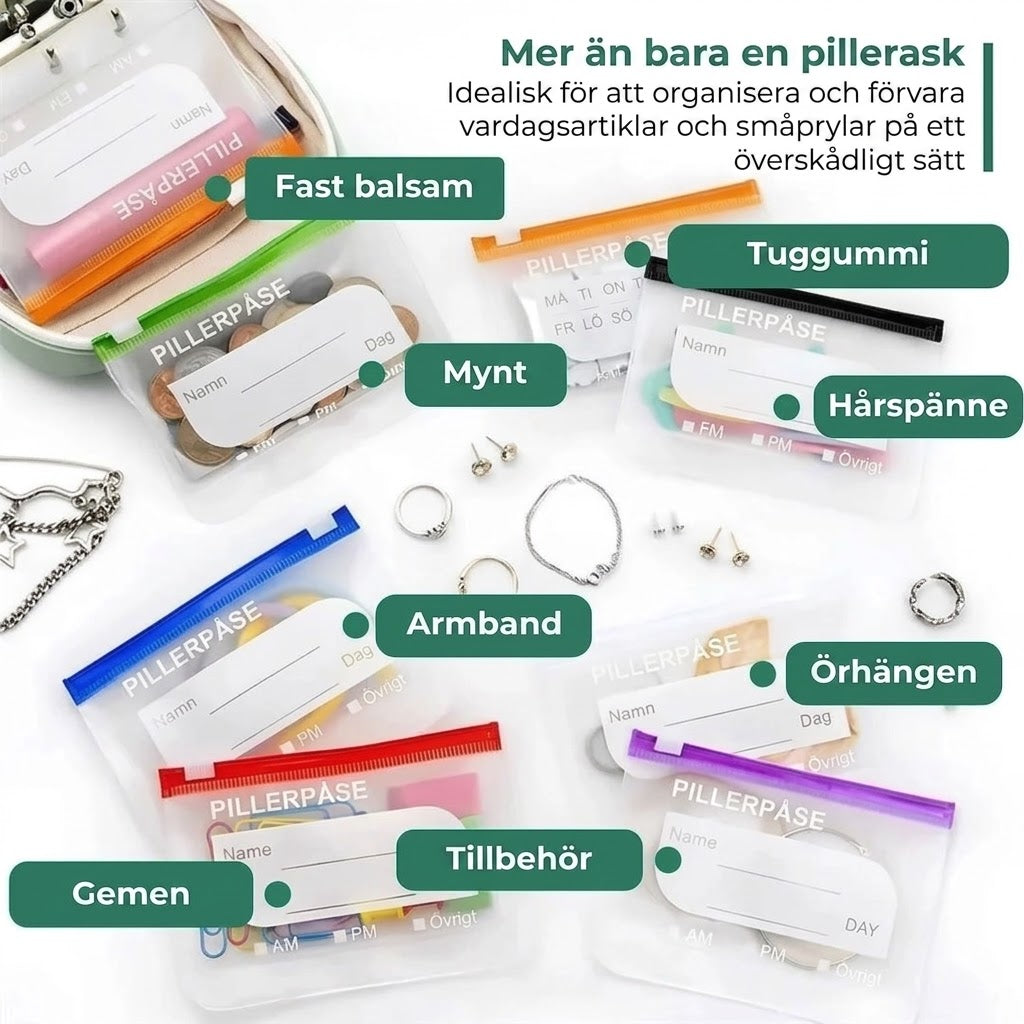 Vattentäta medicinpåsar med färgkodning