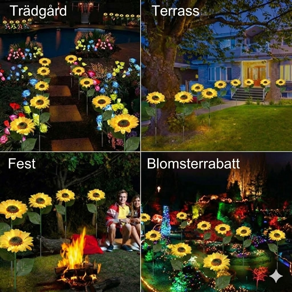 Vattentäta solenergilampor（3 Solroslampor）