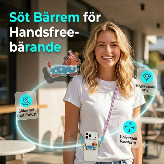 Mobiltelefonklämma med djurmotiv och handledsrem