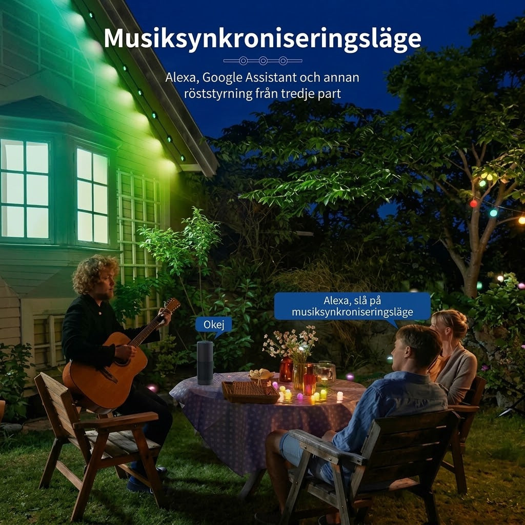 Smart RGB-ljusslinga för utomhusbruk med appstyrning