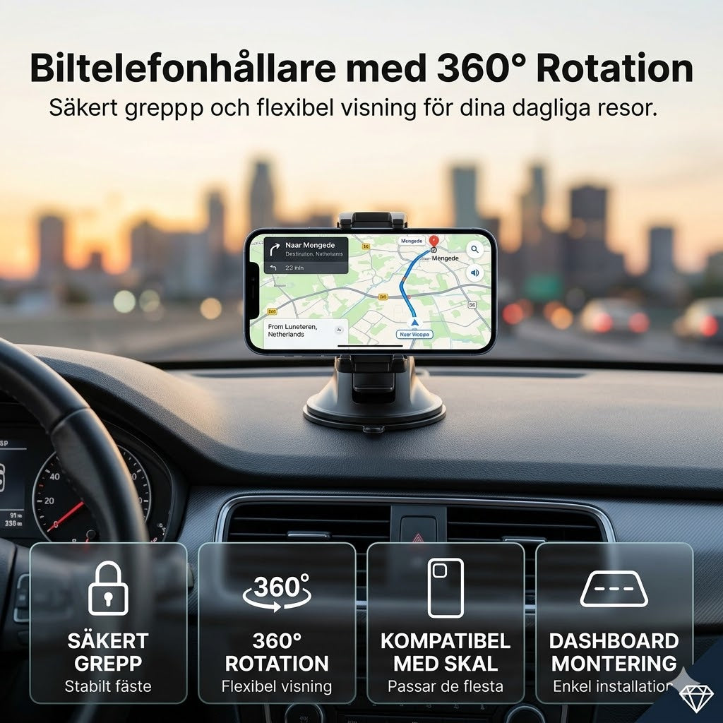 360° roterande telefonhållare för instrumentbrädan