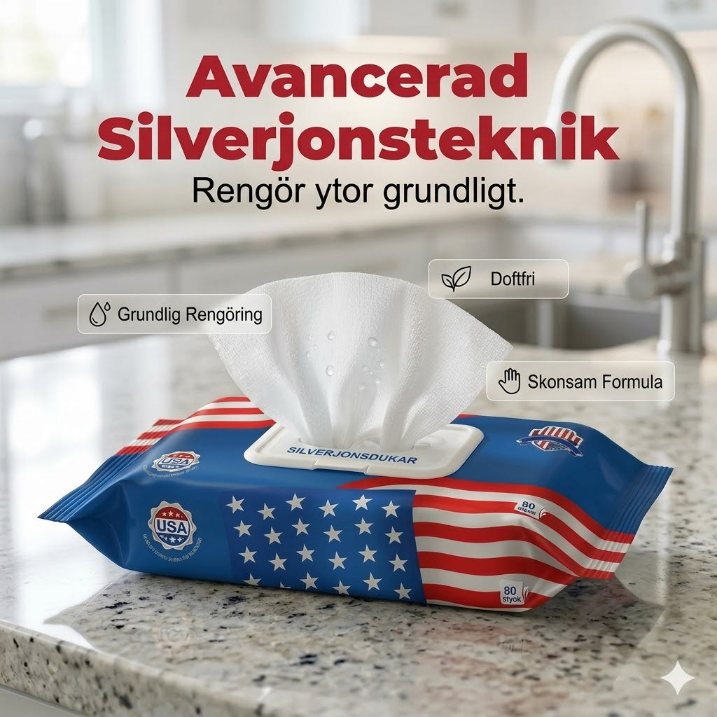 US Nanosilverjon-våtservetter med ultra-rengöring (80 st/förpackning)