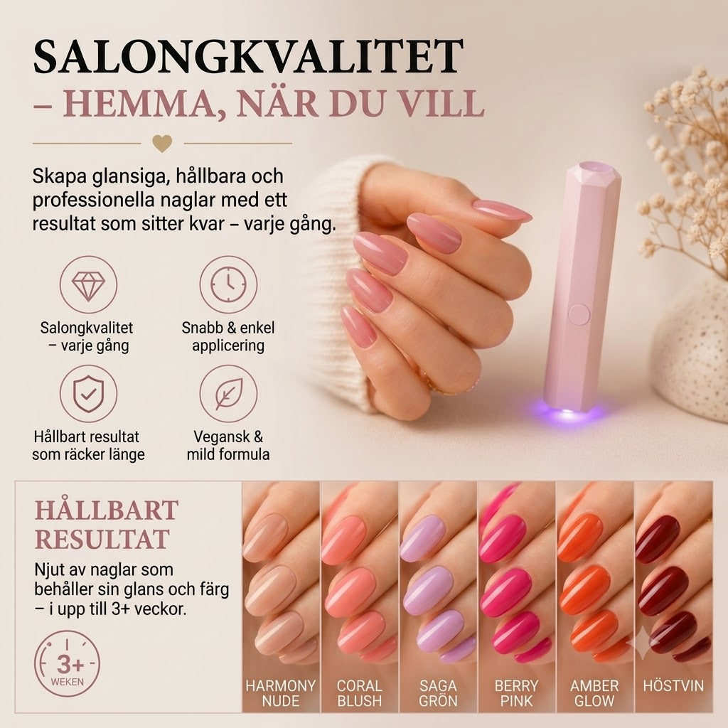 SalonPen 3-i-1 gelpennset med UV-LED-lampa, 6 st