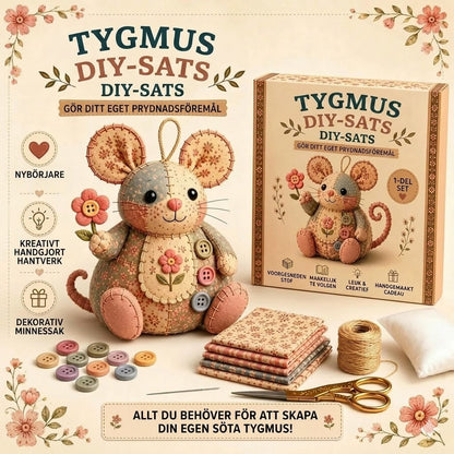 Komplett DIY-set för en patchworkmus - Inkluderar allt material