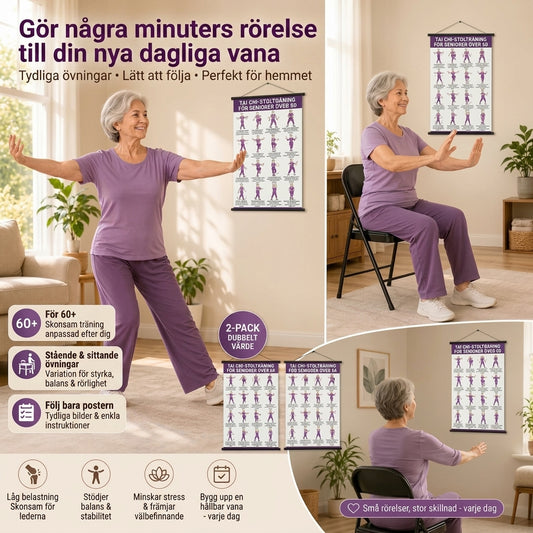 Tai chi-stolövningar för seniorer affischer 2-pack