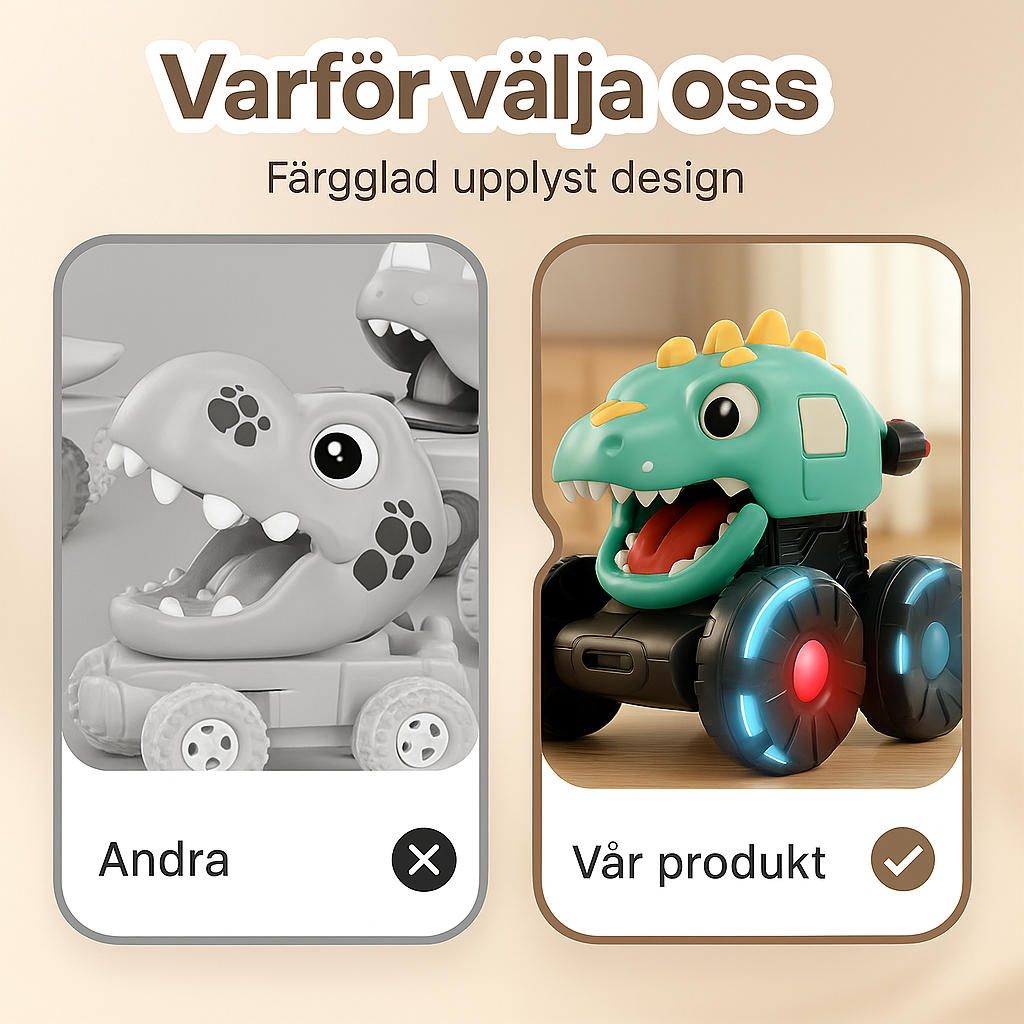 Press & Go dinosaurieleksaksbil med lampor